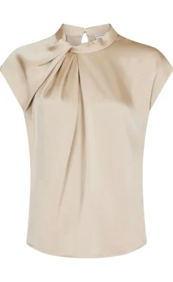 Online Top - Fleur Drapy Satin - Dark Sand T-shirts & Toppe