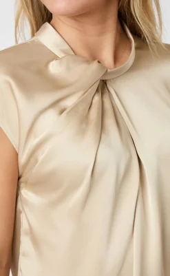 Online Top - Fleur Drapy Satin - Dark Sand T-shirts & Toppe