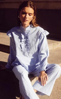 Hot Bluse - Sally - Light Blue Stripe Bluser