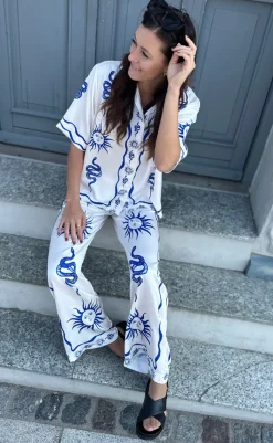 Hot Bukser - Kimona - Chana Blue Print Bukser & Jeans