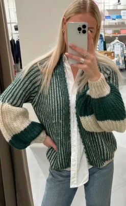 Sale Cardigan - Liana - Beige/Bottle Green Striktrøjer & Sweat|Cardigans