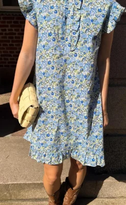 New Kjole - Sally - Blue/Yellow Flower Kjoler