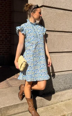 New Kjole - Sally - Blue/Yellow Flower Kjoler