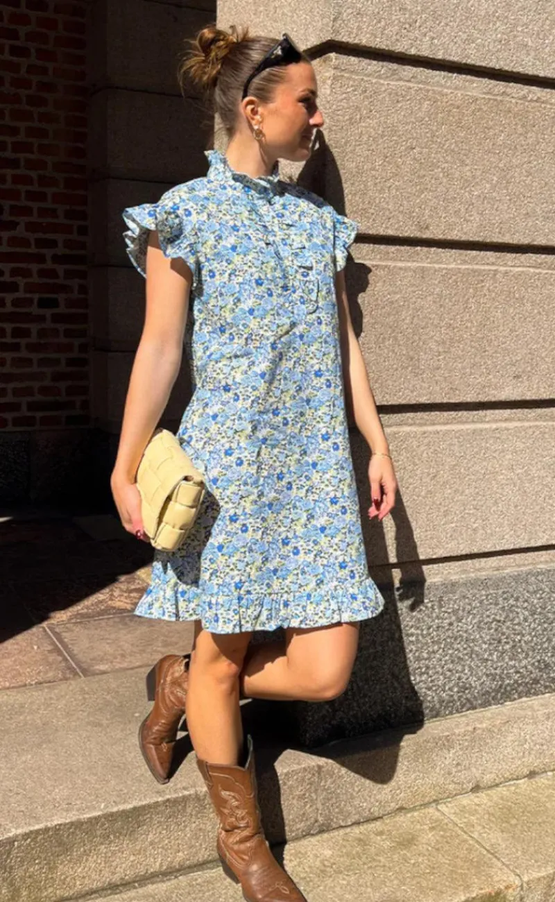 New Kjole - Sally - Blue/Yellow Flower Kjoler