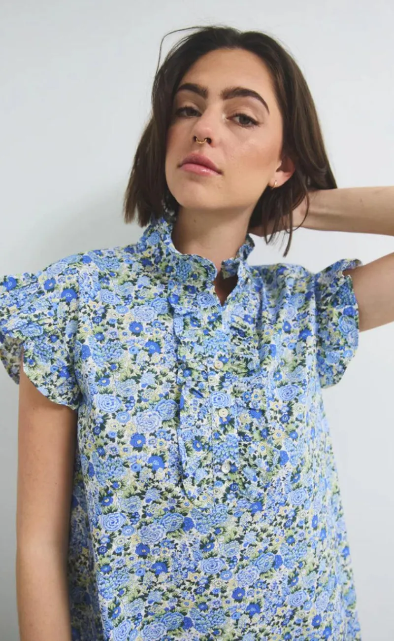 New Kjole - Sally - Blue/Yellow Flower Kjoler