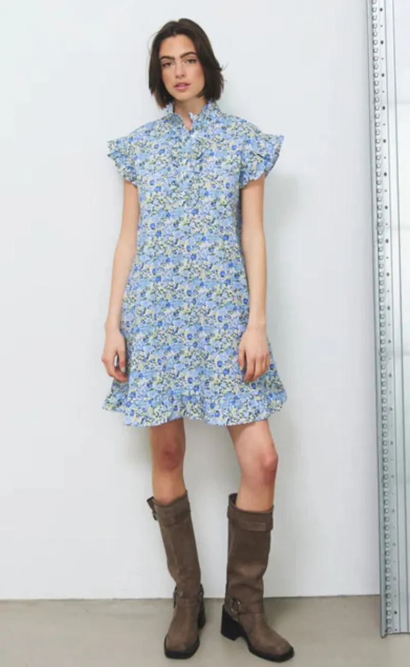 New Kjole - Sally - Blue/Yellow Flower Kjoler