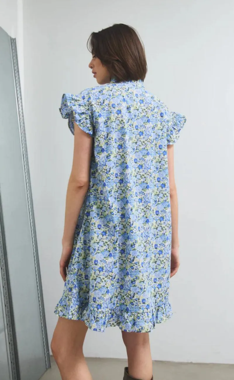 New Kjole - Sally - Blue/Yellow Flower Kjoler