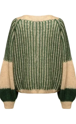Outlet Sweater - Liana - Beige/Bottle Green Striktrøjer & Sweat