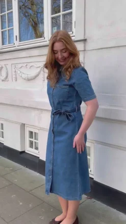 New Kjole - Lana SS Long - Medium Blue Denim Kjoler