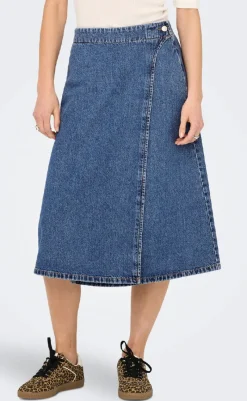 Clearance Nederdel - Thea Wrap Midi - Medium Blue Denim Nederdele