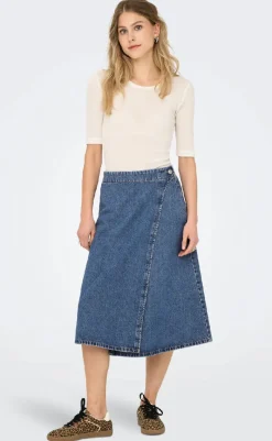 Clearance Nederdel - Thea Wrap Midi - Medium Blue Denim Nederdele