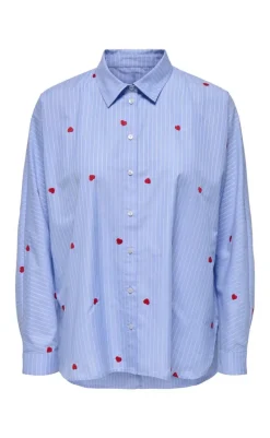 Skjorte - Lina Grace - Moonlight Blue Stripe w. Red Heart Skjorter