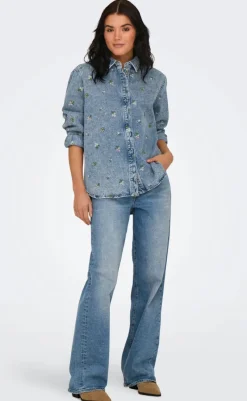 Hot Skjorte - Vera - Light Blue Denim/Flower Skjorter