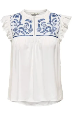 Discount Top - Vestine - Cloud Dancer/Blue T-shirts & Toppe|Veste