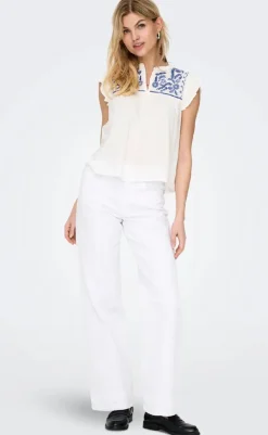 Discount Top - Vestine - Cloud Dancer/Blue T-shirts & Toppe|Veste