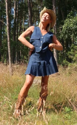 Outlet Nederdel - Fabia - Dark Blue Denim Nederdele