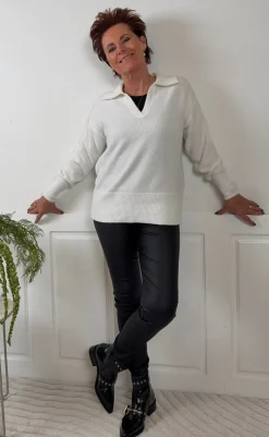 Online Striktrøje - Malou Polo - Cloud Dancer Melange Striktrøjer & Sweat