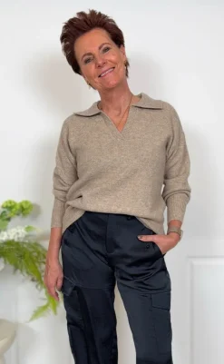Outlet Striktrøje - Malou Polo - Taupe Gray Melange Striktrøjer & Sweat