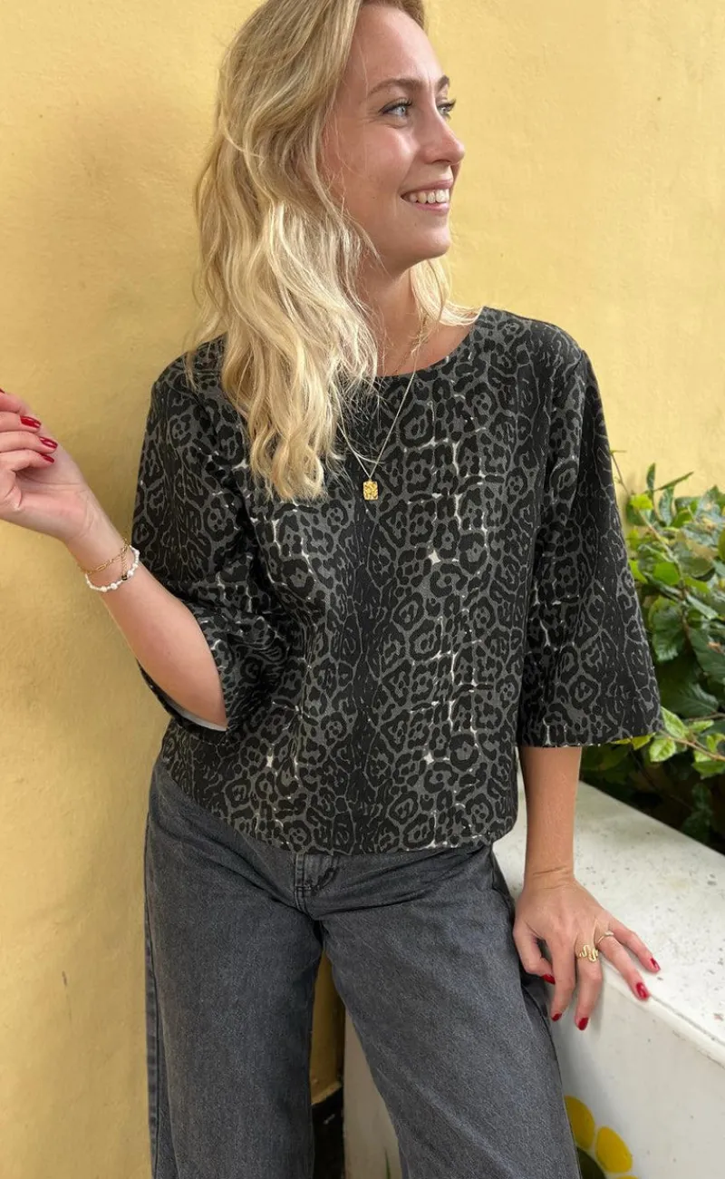 Hot Bluse - Lara - Grey Leopard Bluser