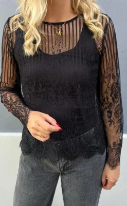 Outlet Bluse - Lissa Lace - Black Bluser