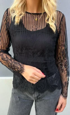 Outlet Bluse - Lissa Lace - Black Bluser