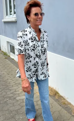 Hot Bluse - Philine - White/Black Roses Bluser