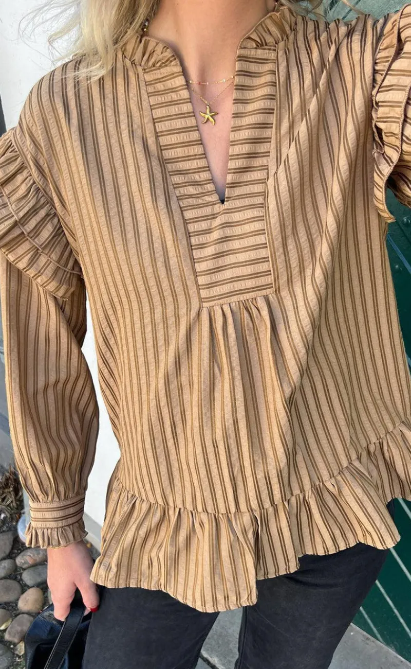 Best Bluse - Wilja - Brown Striped Bluser