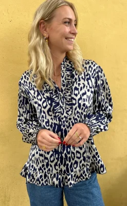 Clearance Bluse - Pia - Navy Blue Leopard Bluser