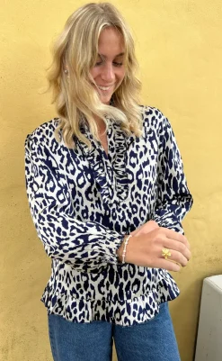 Clearance Bluse - Pia - Navy Blue Leopard Bluser