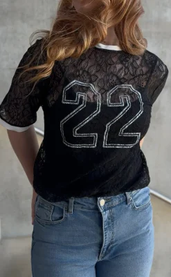 Clearance Bluse - Susanna Football - Black Lace (vendbar) Bluser