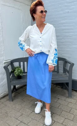 Discount Bluse - Molly - Off White w. Blue Bluser