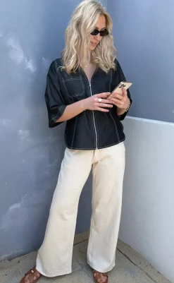 Best Bluse - Zenia Zipper - Black Denim Bluser