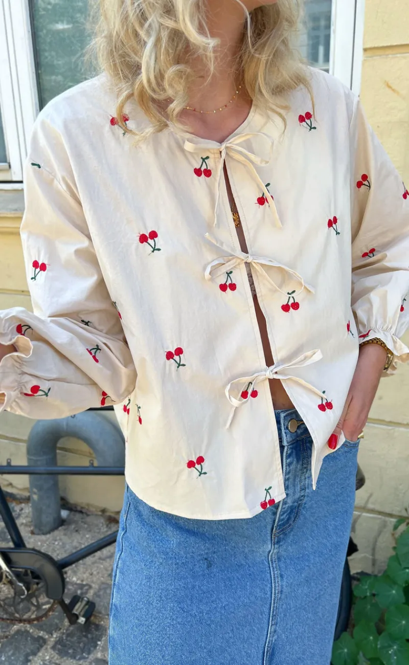 Sale Bluse - Leonora - Off White W. Cherry Bluser