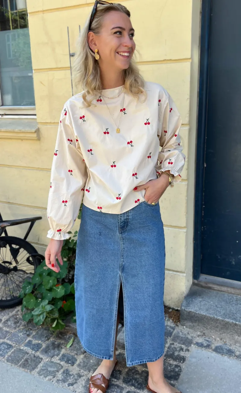 Sale Bluse - Leonora - Off White W. Cherry Bluser