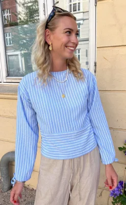 Discount Bluse - Cornelia - Blue / White Stripe (vendbar) Bluser