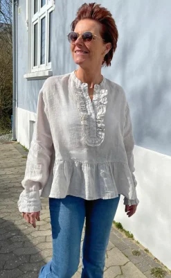 Bluse - Caroline Linen - Off White Bluser