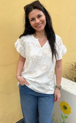 Discount Bluse - Emma - Flower Embroidery Bluser