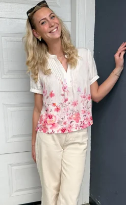 Sale Bluse - Nina - Off White W. Pink Flowers Bluser