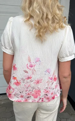 Sale Bluse - Nina - Off White W. Pink Flowers Bluser