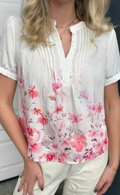 Sale Bluse - Nina - Off White W. Pink Flowers Bluser