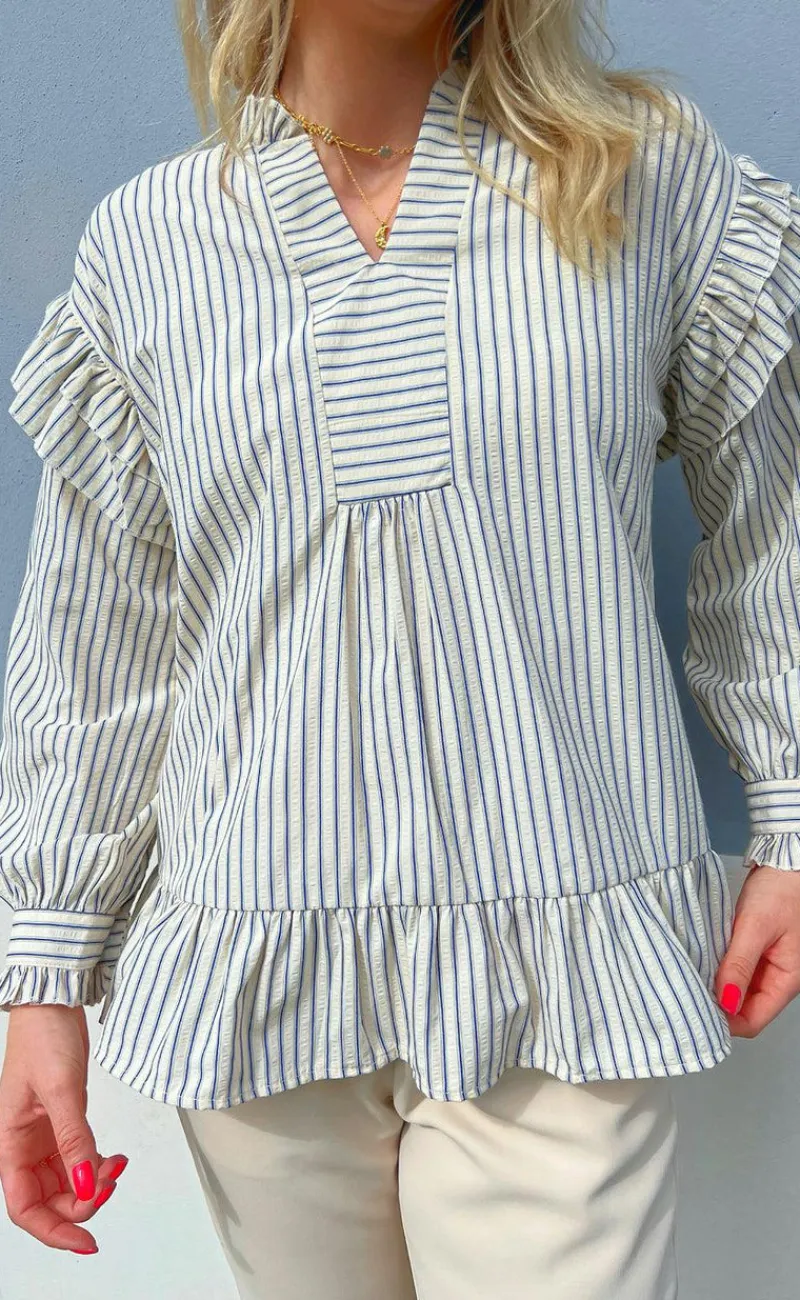 Sale Bluse - Wilja - White/Blue Stripes Bluser