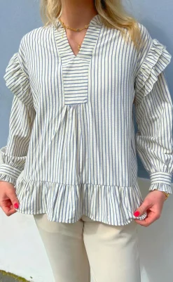 Sale Bluse - Wilja - White/Blue Stripes Bluser