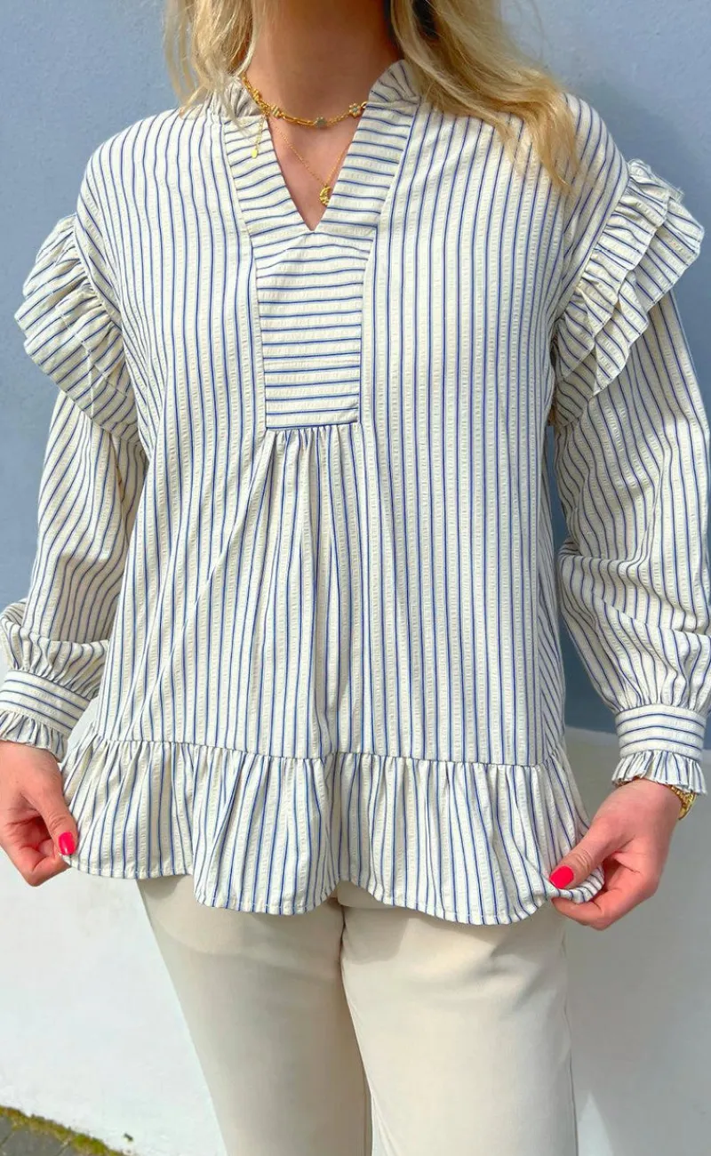 Sale Bluse - Wilja - White/Blue Stripes Bluser