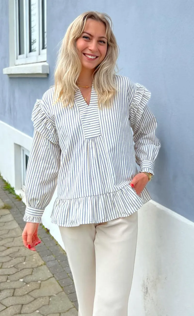 Sale Bluse - Wilja - White/Blue Stripes Bluser