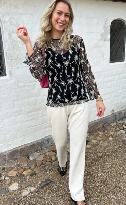 Clearance Bluse - Lace - Black W. White Lurex Bluser