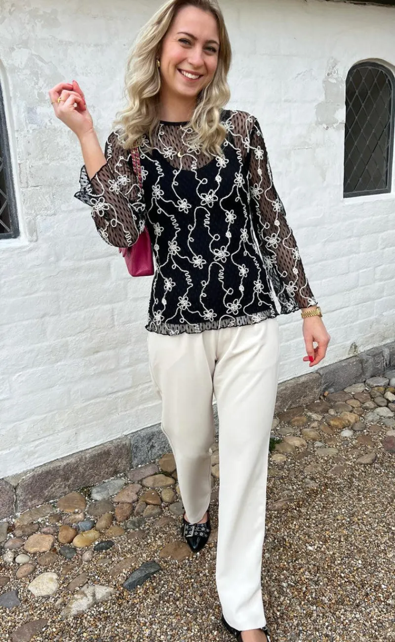 Clearance Bluse - Lace - Black W. White Lurex Bluser