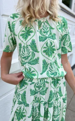 Discount Bluse - Vicky - White/Green Paisley Bluser