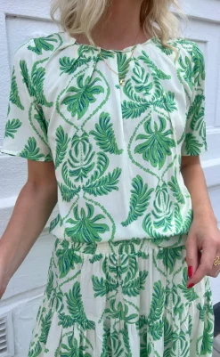 Discount Bluse - Vicky - White/Green Paisley Bluser