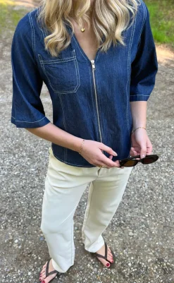 Discount Bluse - Zenia Zipper - Denim Blue Bluser