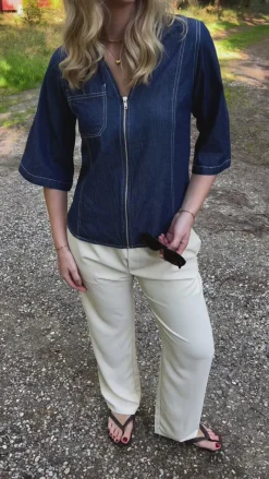 Discount Bluse - Zenia Zipper - Denim Blue Bluser